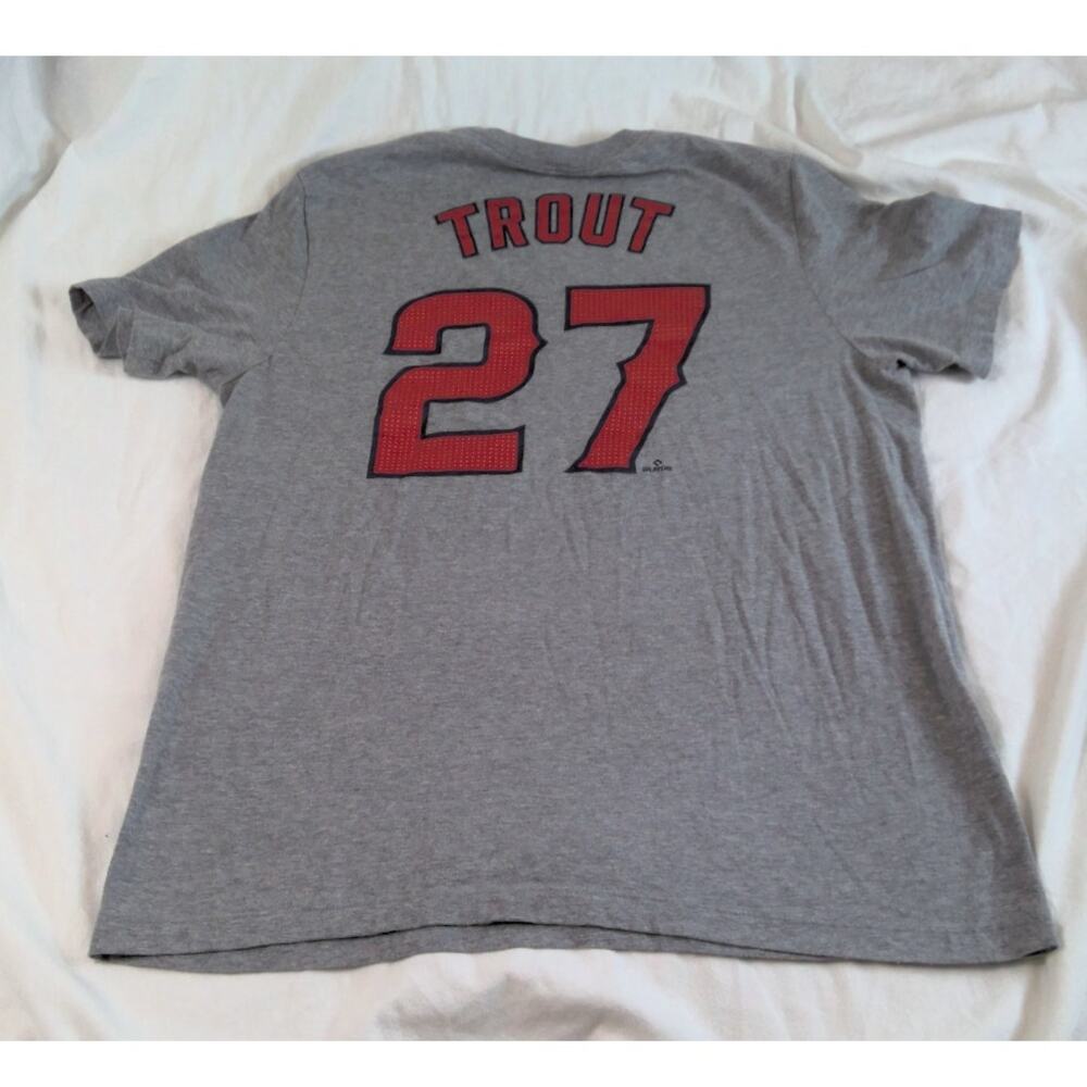 Nike LA Angels #27 Mike Trout Jersey T-Shirt Gray Large The Nike Tee MLB